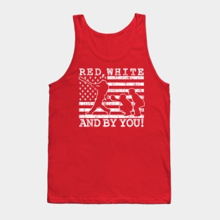 Funny Softball or Baseball Pitcher RED WHITE AND BY YOU Pitcher American Glag Tank Top